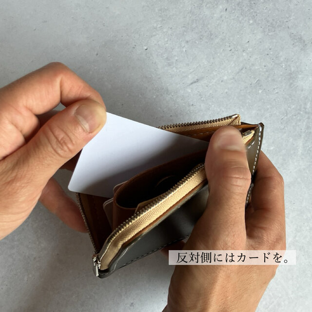 L字ファスナースリムウォレット（オリーブ×キャメル） ミニ財布 バイ