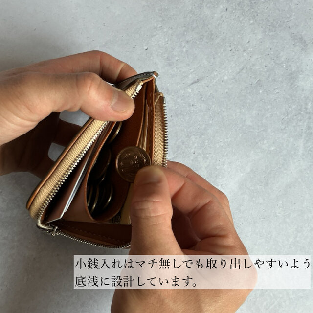 L字ファスナースリムウォレット（オリーブ×キャメル） ミニ財布 バイ