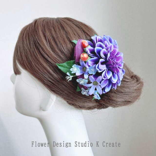 アッカacca ヘアクリップ 2個セット 紫 青 花柄 青い薔薇とタッセルのヘアクリップ 髪飾り 青 ブルー タッセル