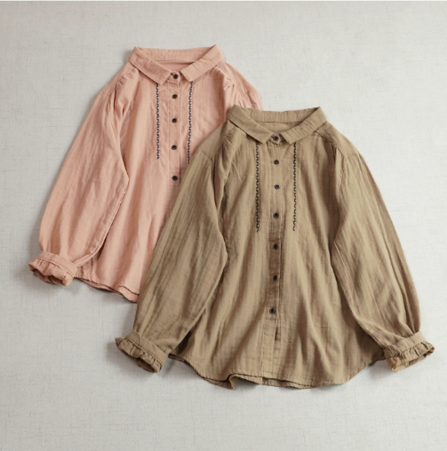 【受注製作】ダブルガーゼ 刺繍ブラウス オーバーサイズ 綿 ナチュラルテイスト