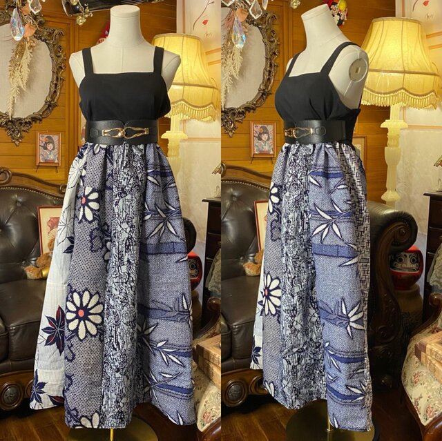 和洋折衷リメイク 浴衣 オーバーオール ワンピース パッチワーク