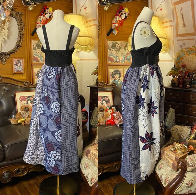 和洋折衷リメイク 浴衣 ワンピース パッチワーク コラージュ