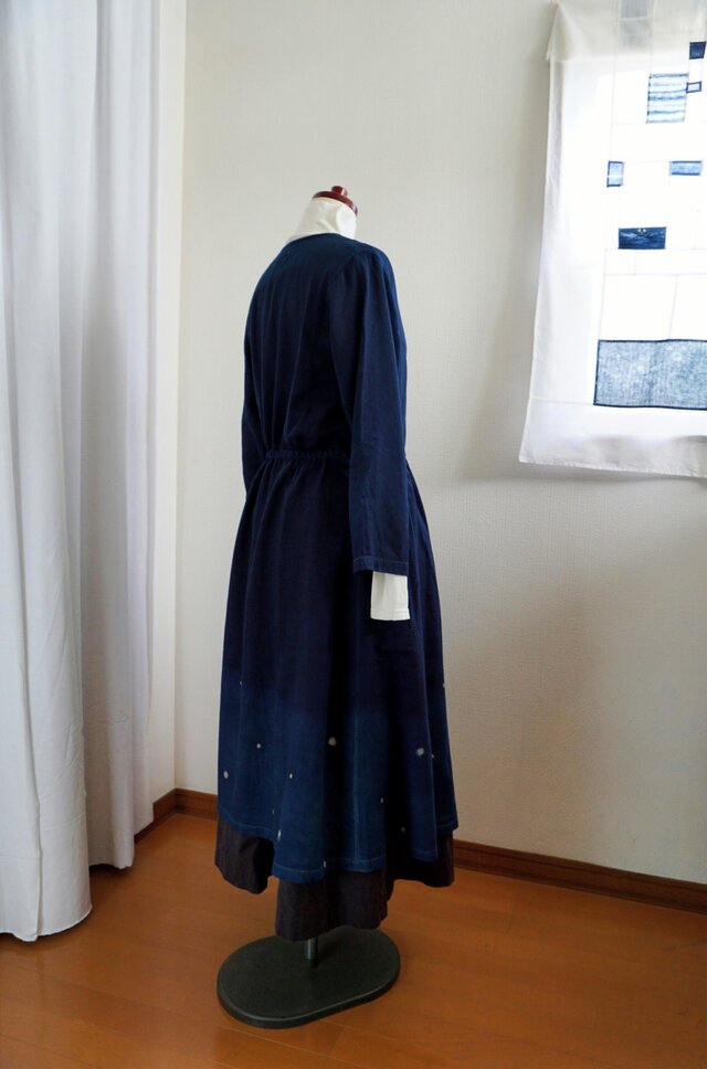 ウティ カシュクールワンピース 綿 リネン シルク 青 ブルー 洗える