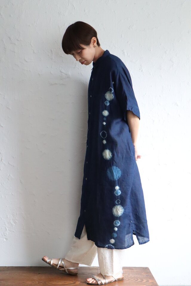 HUIS　リネンシャツワンピース　水玉