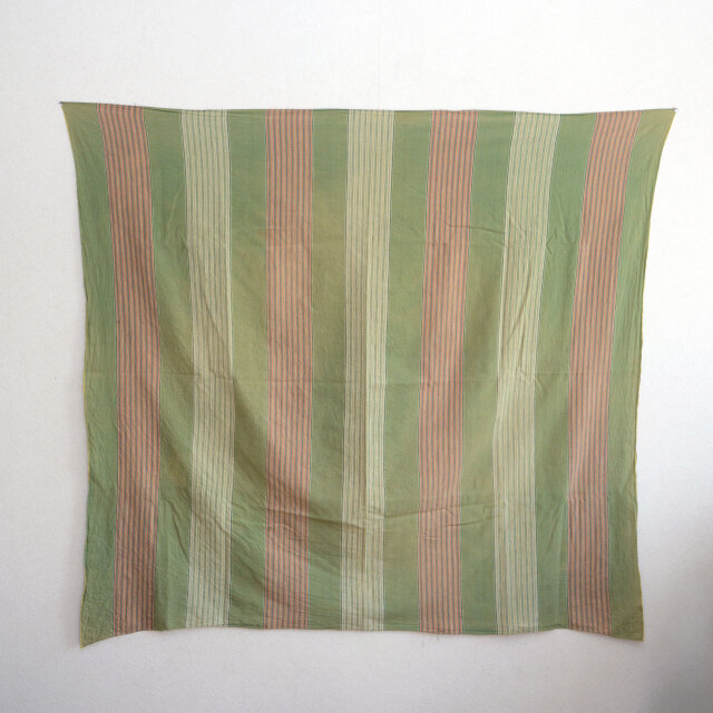 風呂敷 大判 木綿 昭和中期 グリーン 縞模様｜138×136cm｜インテリア