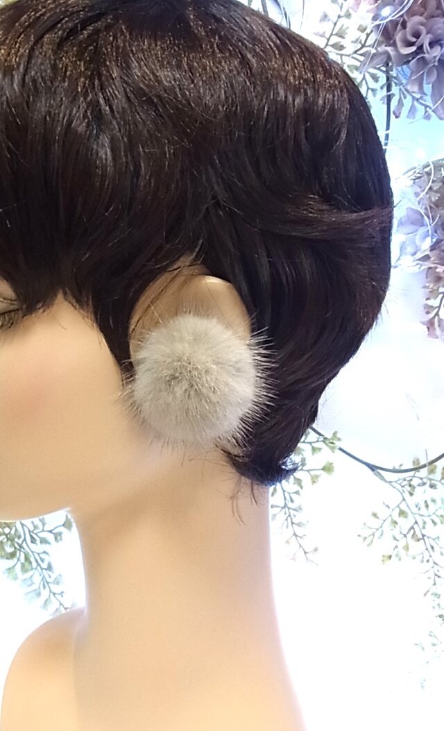 ピアス ミンクファー アレルギー対応 シリコンピアス グレー
