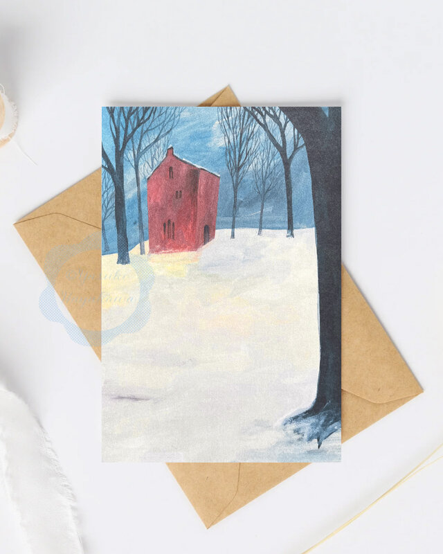 （57）雪の公園と教会の風景のポストカード　3枚セット