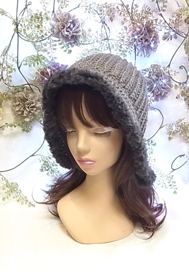 秋冬ニット帽 ニットキャップ 秋冬　手編みグレー帽子　