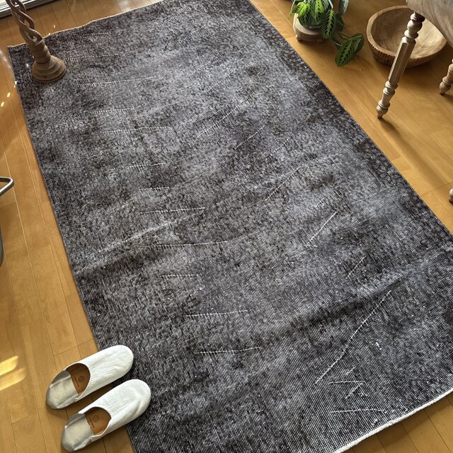 専用118×207ダークグレイ　オーバーダイ　メダリオン　トルコヴィンテージラグ 118×207レアダークグレイ オーバーダイ メダリオン トルコヴィンテージ