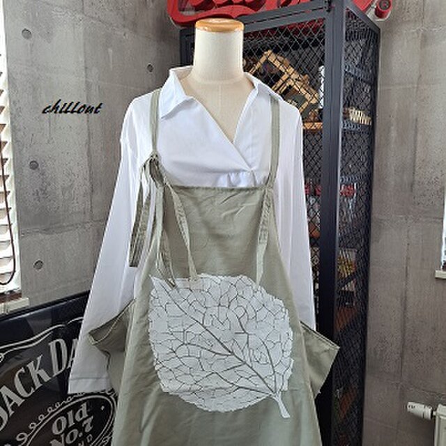 【sale】【背中がかわいい】エプロンドレス：リーフ：ピスタチオ【0723】