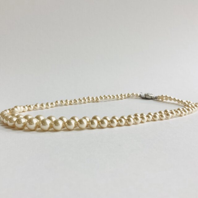 ガラスパール2連グラデーションオールノットネックレス/4x9mm約45/48cm/Lt.ベージュ/R/日本製