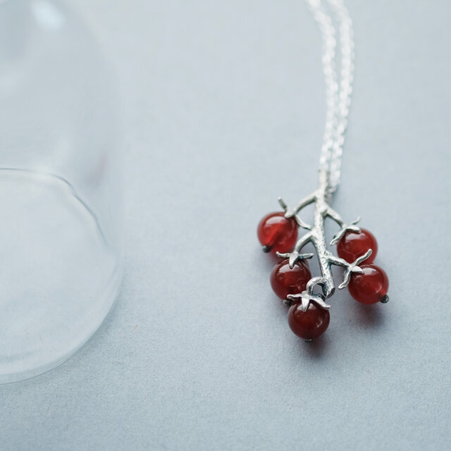枝付き ミニ トマト カーネリアン ネックレス シルバー925