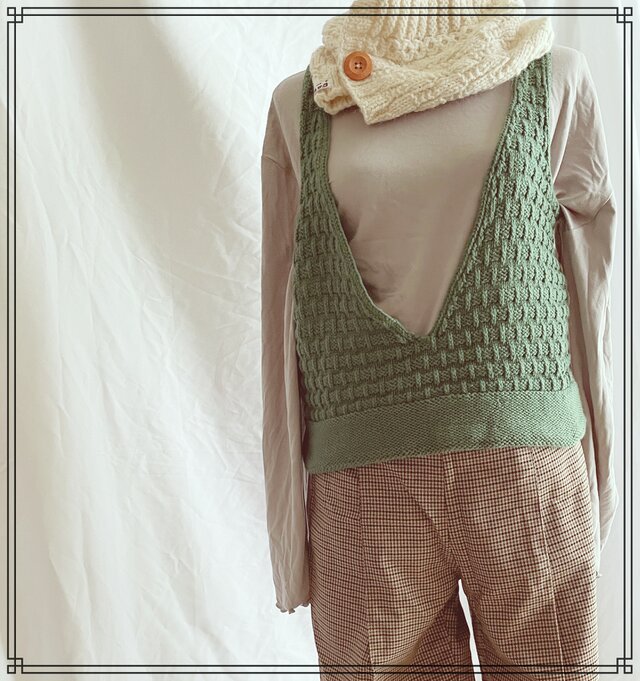 ツインカラーベスト　グリーン×ベージュ