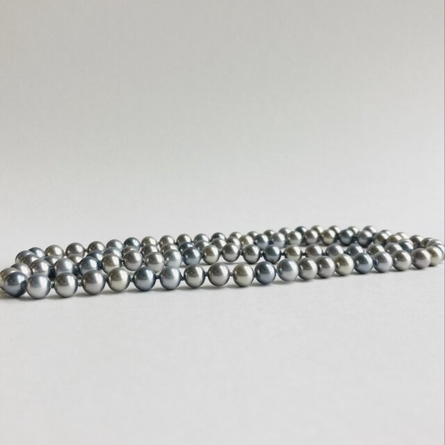ガラスパールmixオールノットオペラネックレス/エンドレス/8mm約80cm/パステルグレーmix/日本製