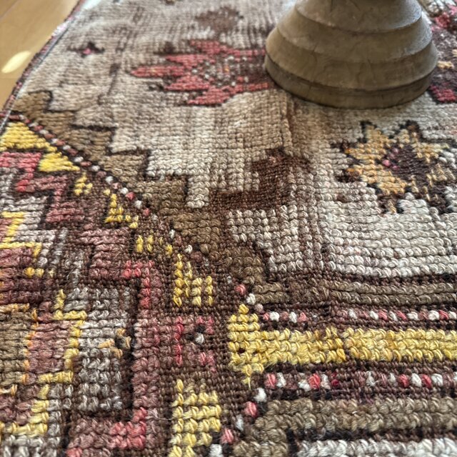 レア93×97 正方形サイズ ウール ブラウン トルコヴィンテージラグ