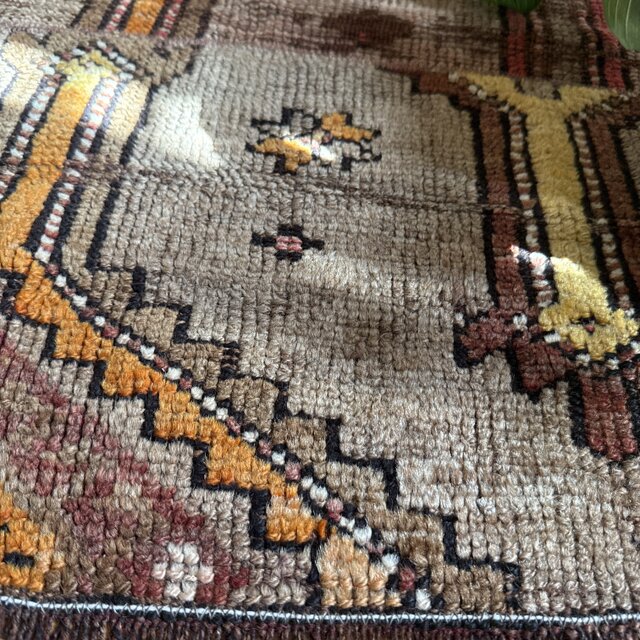 レア93×97 正方形サイズ ウール ブラウン トルコヴィンテージラグ