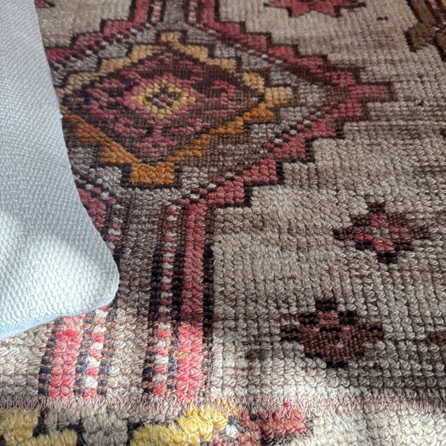 レア93×97 正方形サイズ ウール ブラウン トルコヴィンテージラグ