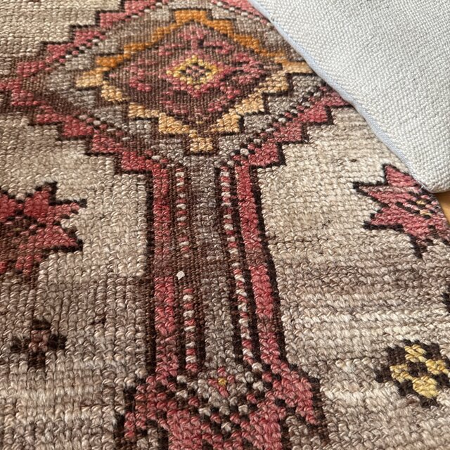 レア93×97 正方形サイズ ウール ブラウン トルコヴィンテージラグ