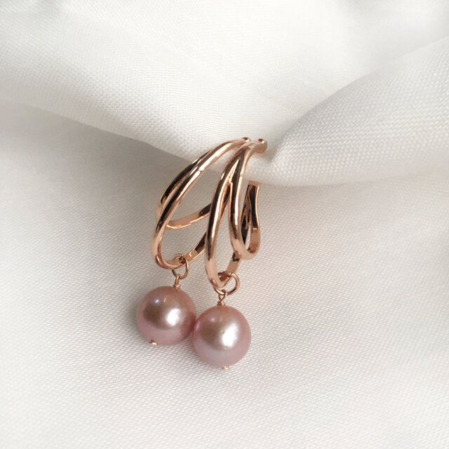 大ぶりエジソンピンクバロックパール イヤーカフ 【両耳イヤーカフ