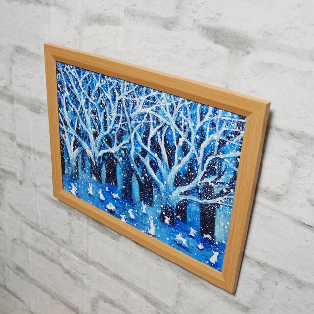 油絵【冬の林と兎たち】 | iichi 日々の暮らしを心地よくする