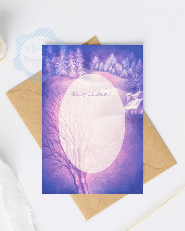 （58）冬のの森の風景のクリスマスカード　3枚セット