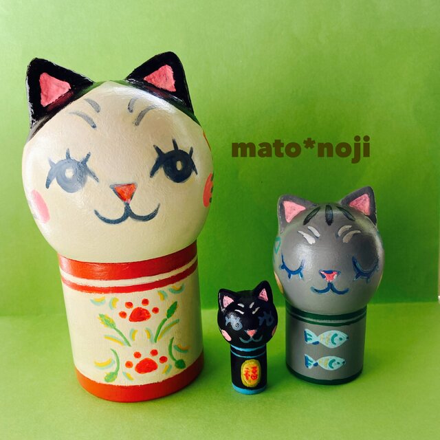 おめでたいマトリョーシカ　こけし型　猫マトリョーシカ　３にゃん組