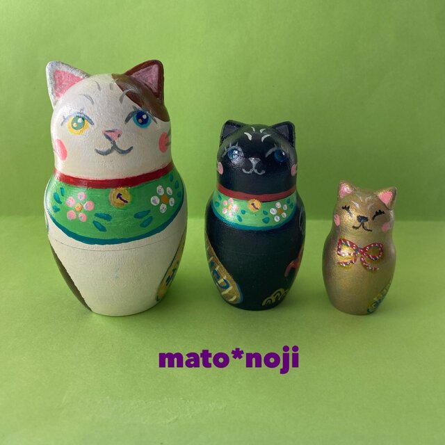 おめでたいマトリョーシカ　ふっくら　新招き猫マトリョーシカ　３にゃん組