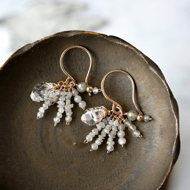 ハーキマーダイヤと原石ダイヤのフリンジピアスS・イヤリング変更可