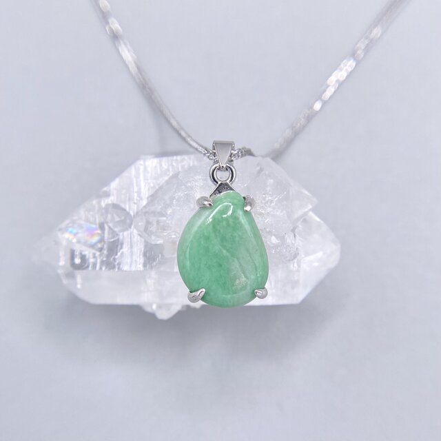 天然翡翠シルバーネックレス☆原石から磨きました！60cmのスライド