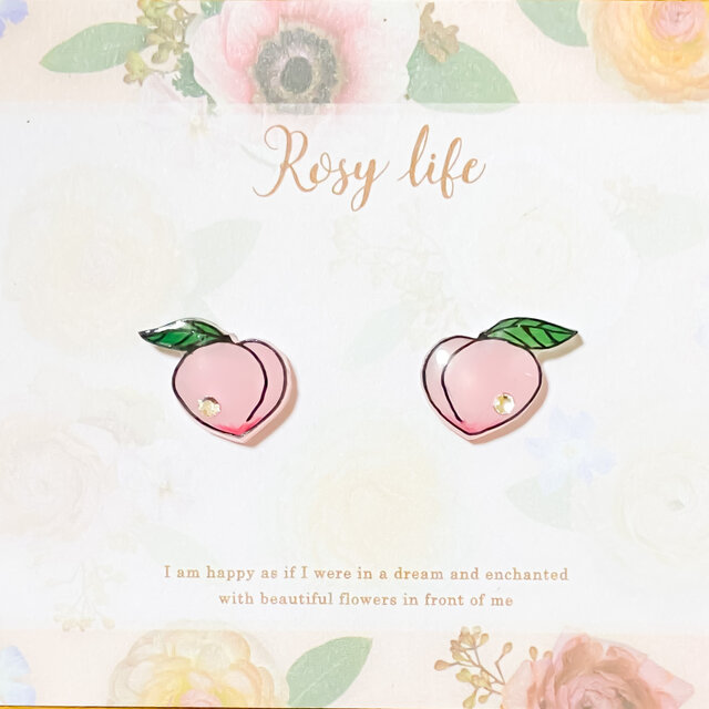 ～小さなピアスシリーズ～桃のピアス/ノンホールピアス(樹脂イヤリング)