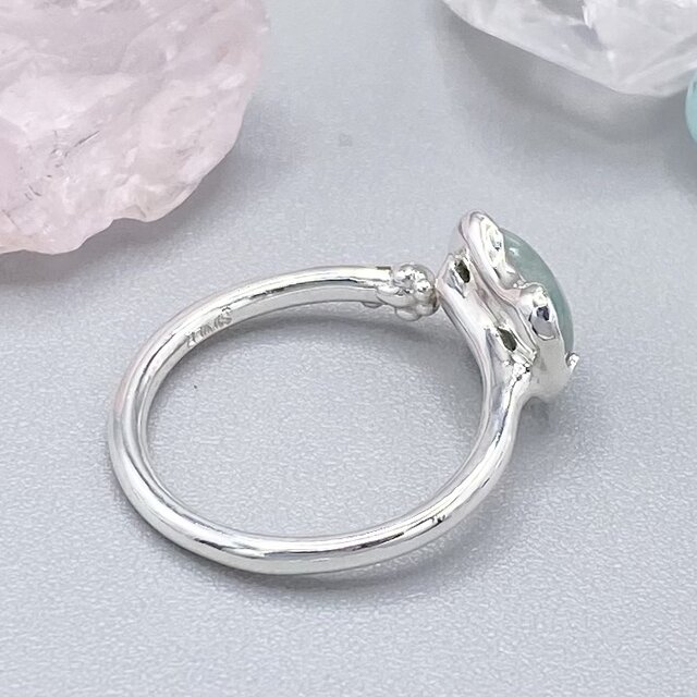 天然翡翠の猫ちゃんシルバーリング☆原石から磨いた1点ものジュエリー