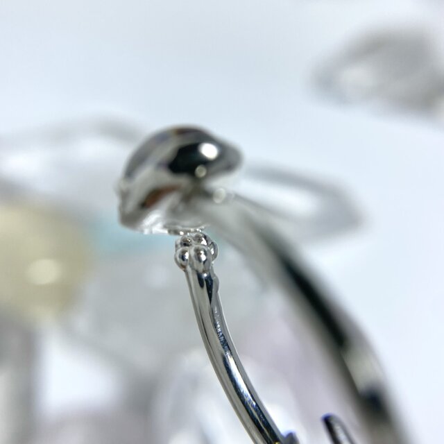 天然ボルダーオパールのハートと猫ちゃんシルバーリング☆原石から磨い