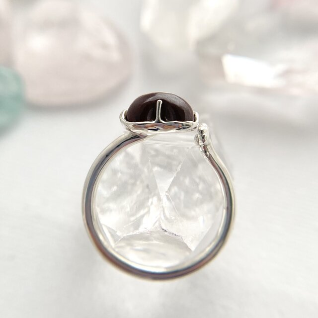 天然ボルダーオパールのハートと猫ちゃんシルバーリング☆原石から磨い