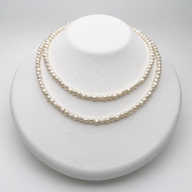 バロック真珠ロングネックレス 80cm 小粒 4~5mm 淡水パール 卒園卒業 