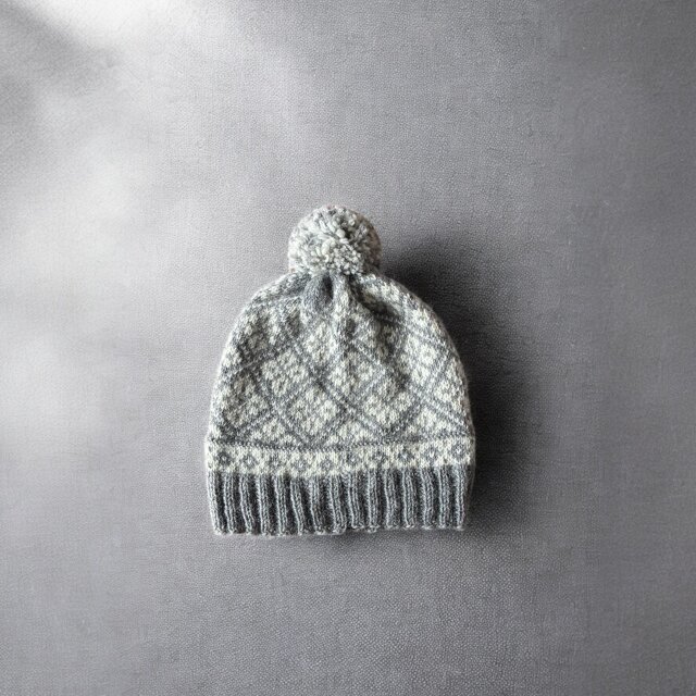 北欧柄手編みのニット帽子/シェットランドウール