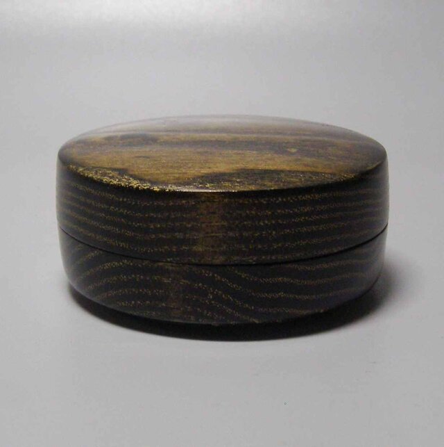 タモ玉杢 斑杢黒漆染め 沈金大香合 ミニ食蘢 タモ斑