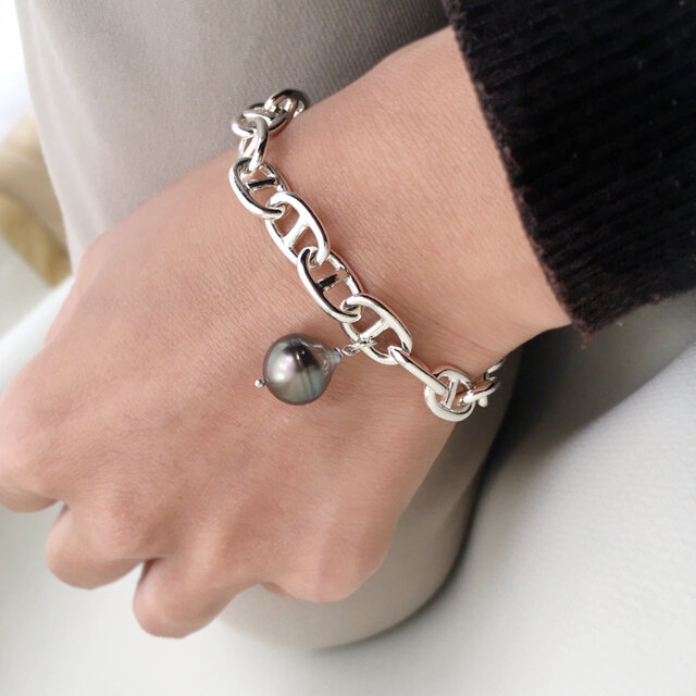 タヒチ産黒蝶真珠 シルバークラスプ ブレスレット