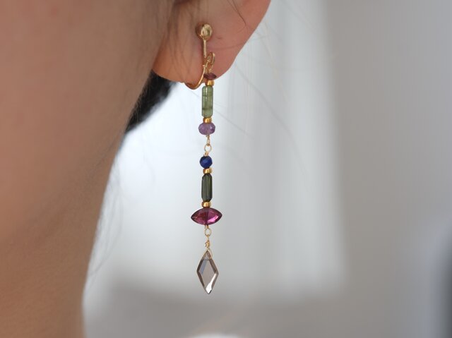 hátíð earring天然石ロングピアス＆イヤリング スモーキークォーツ