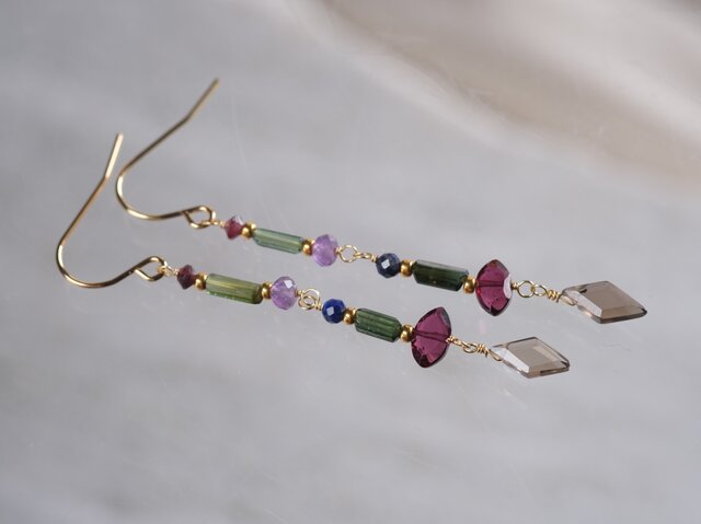 hátíð earring天然石ロングピアス＆イヤリング スモーキークォーツ