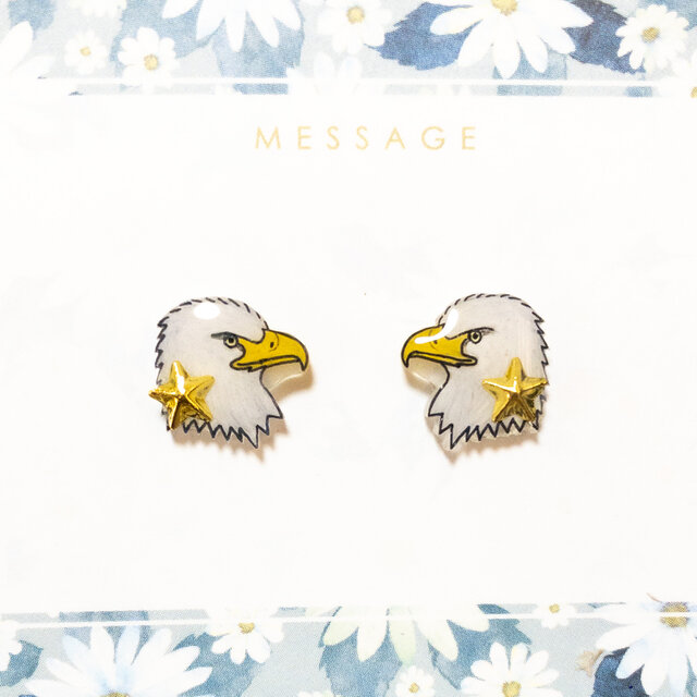 ～小さなピアスシリーズ～白頭鷲のピアス/ノンホールピアス(樹脂イヤリング)