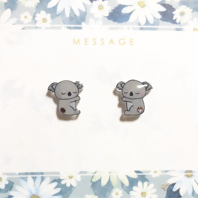 ～小さなピアスシリーズ～コアラのピアス/ノンホールピアス(樹脂イヤリング)