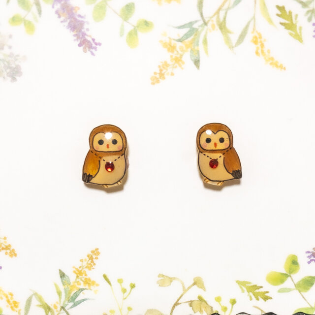 ～小さなピアスシリーズ～フクロウのピアス/ノンホールピアス(樹脂イヤリング)
