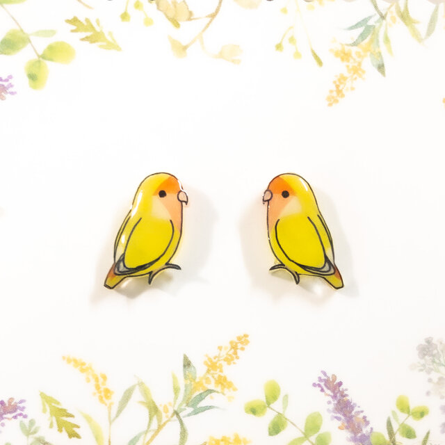 ～小さなピアスシリーズ～コザクラインコのピアス/ノンホールピアス(樹脂イヤリング)