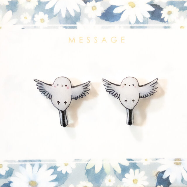 ～小さなピアスシリーズ～シマエナガ(B)ピアス/ノンホールピアス(樹脂イヤリング)