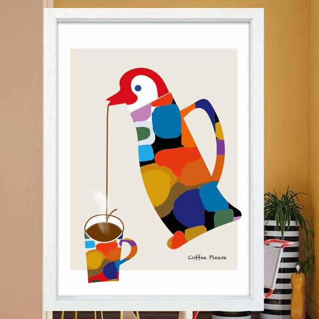 コーヒーどうぞ　鳥　送料無料 　イラスト　A4〜A0　ポスター　アートポスター　アート/sei検索新着順　2676