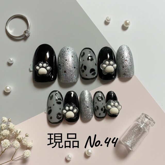 【現品販売】冬イベント・推し活・デートに◎肉球×モノトーンアニマルデザイン【ミディアムオーバル／20枚セット】