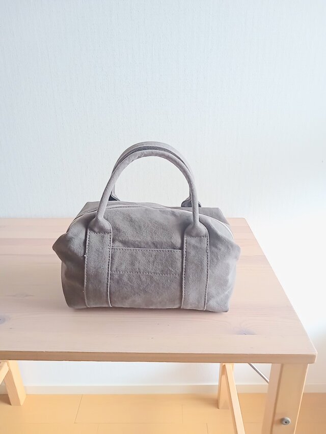 ☆ヴィンテージ加工帆布☆のキャラメルハンドバッグ　《チャコールグレー》