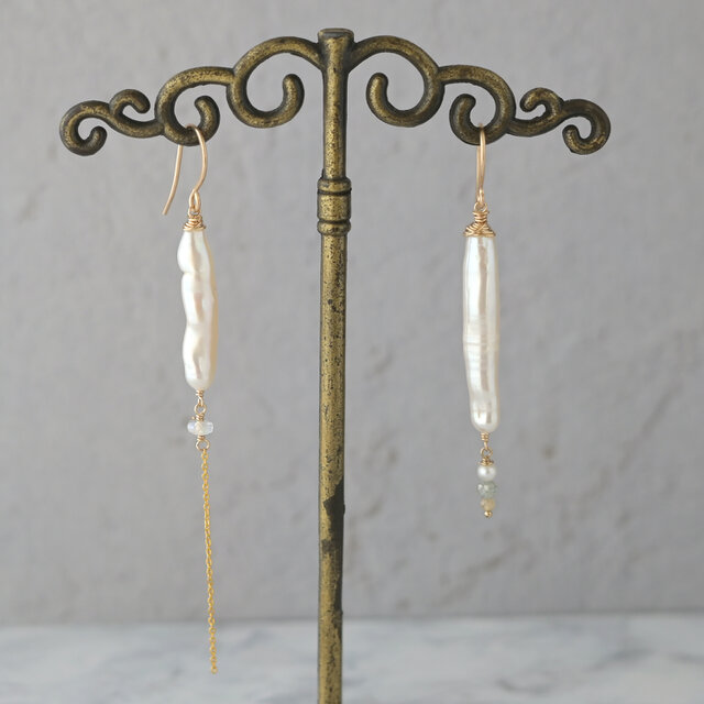 スティックパールのアシンメトリーピアス・イヤリング変更可