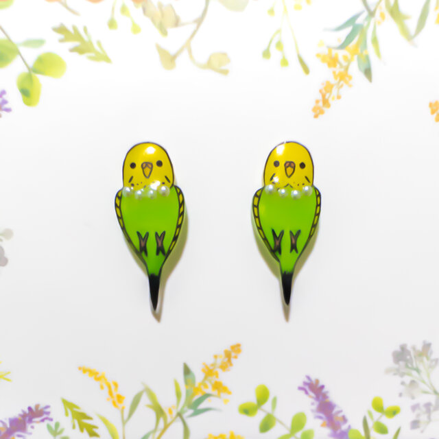 ～小さなピアスシリーズ～セキセイインコ(B)ピアス/ノンホールピアス(樹脂イヤリング)