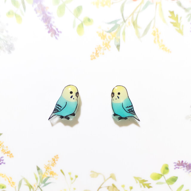 ～小さなピアスシリーズ～セキセイインコ(C)ピアス/ノンホールピアス(樹脂イヤリング)